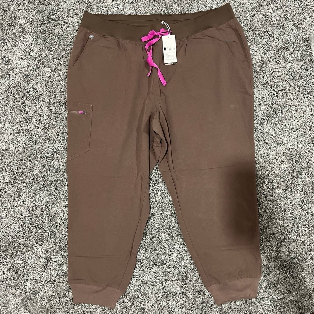 Figs Women's Brown Track Joggers with Pink Drawstring